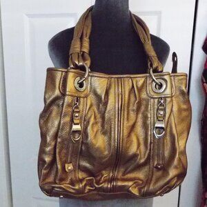 *B. MAKOWSKI* DURANGO LARGE RICH METAL BRONZED GOLD QUALITY LEATHER HOBO HANDBAG
